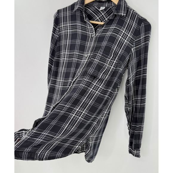 Old Navy Black Plaid Long Sleeve Button Down Shirt Women's Small Tall - Picture 5 of 8